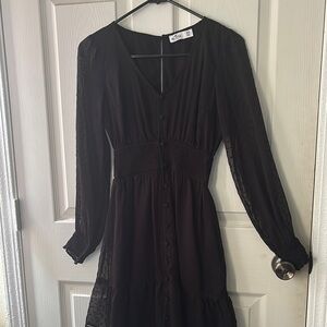 Hollister Black V-Neck Bishop Sleeve Sundress